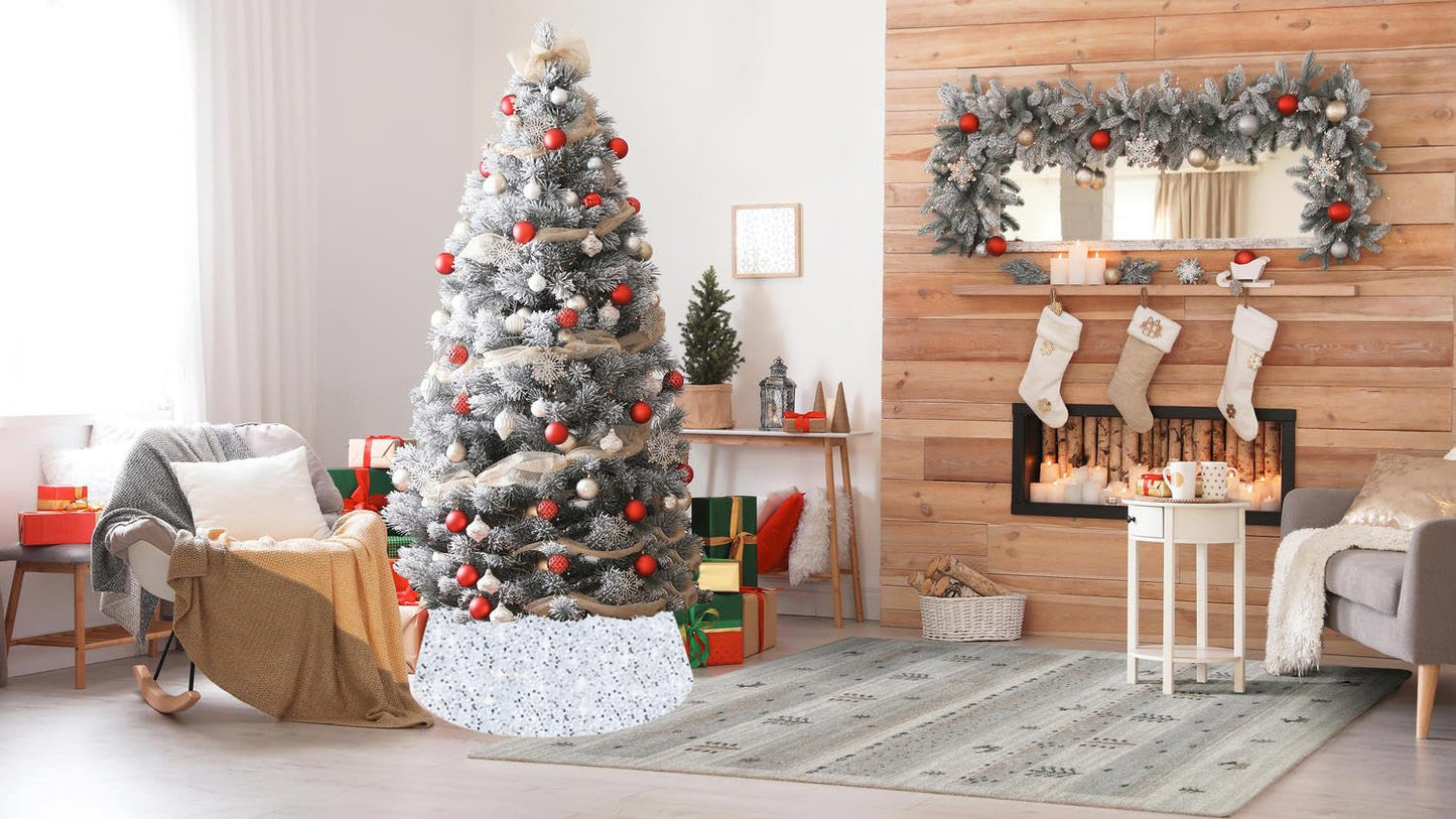 SOMUAUY Christmas Tree Collar Silver White Tree-Collar 24 Inch Halloween Christmas Tree Collars for Artificial Trees Sequin Halloween Tree Skirt for Xmas Tree Ornaments Tree Base Party Home Decor
