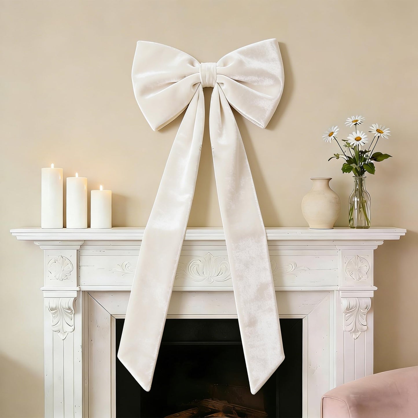 Extra Large White Velvet Bow for Christmas Tree Decoration, 16x33inch Giant White Velvet Christmas Tree Topper Bow for Home Room Wreath Wall Backdrop Thanksgiving Birthday Wedding Party Decor
