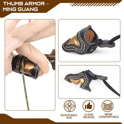 TY Archery Soft Leather & Brass Thumb Ring Archery Finger Protector for Mongolian Reurve Bow Finger Guard for Traditional Bow Shooting