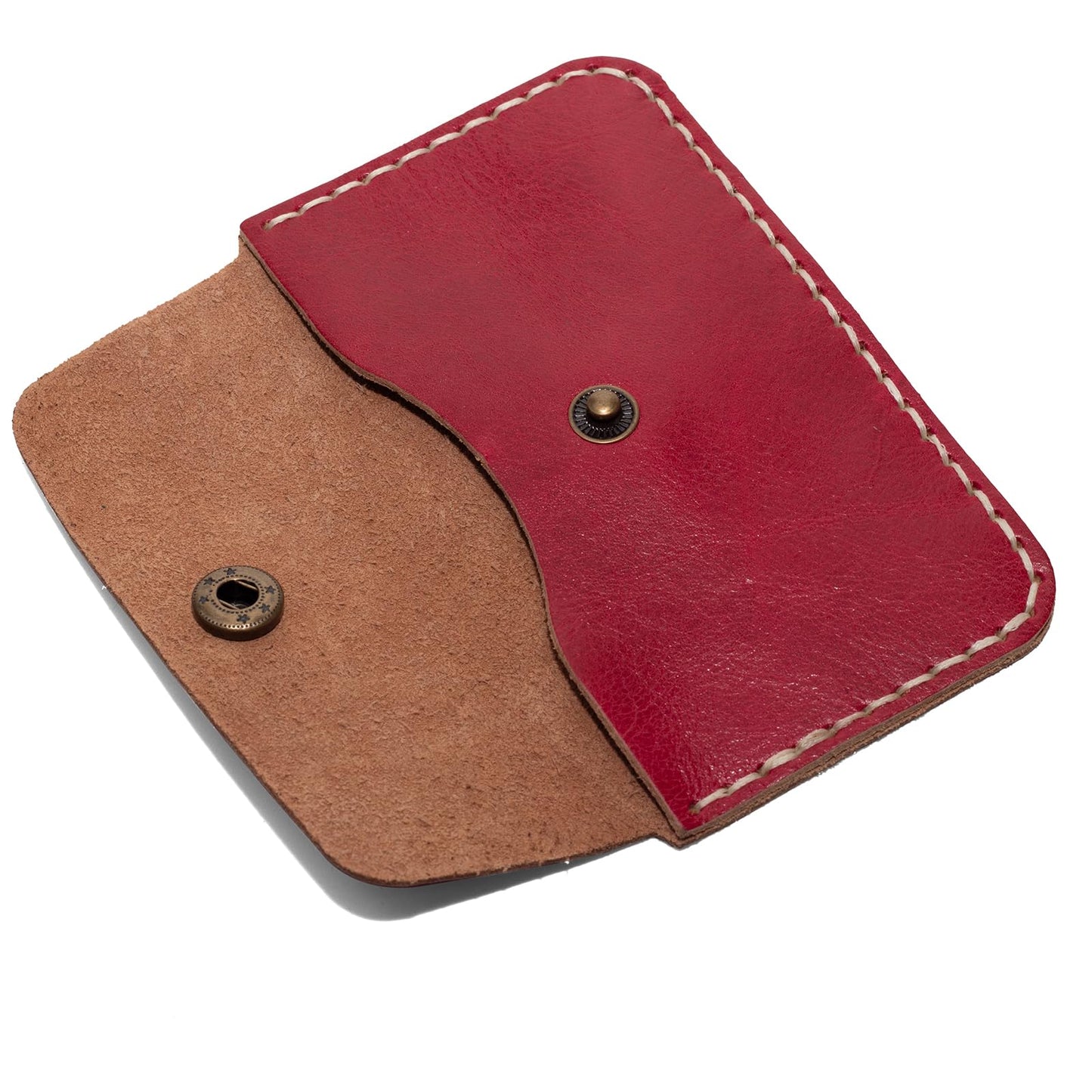 Handcrafted Premium Grey Leather Card Holder Wallet - Slim Design with Secure Closure (red)