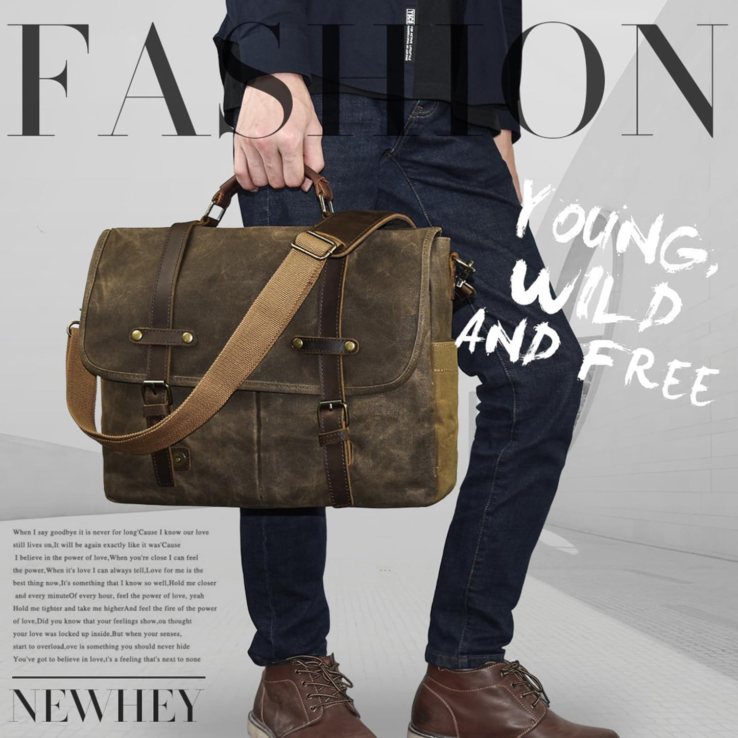 Mens Messenger Bag 15.6 Inch Waterproof Vintage Genuine Leather Waxed Canvas Briefcase Large Leather Computer Laptop Bag Rugged Satchel Shoulder Bag, Coffee