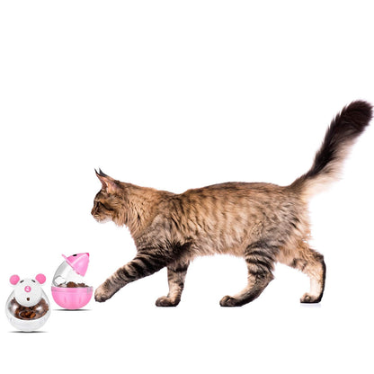 Lightbox Cat Food Ball Dispenser - 4 Pcs Slow Feeder Mice Shaped Tumbler Toy for Interactive Training (Pink, White)