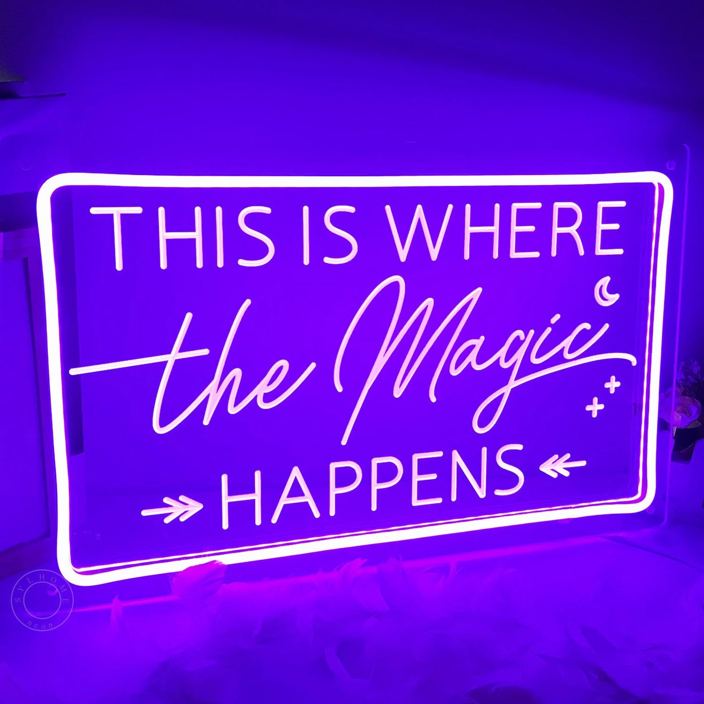 SYLHOME This Is Where The Magic Happens Led Neon Light Sign Wedding Birthday Engagement Bachelorette Party Bar Bedroom Office Wall Sign Decor USB Light Up Sign 15.75"X9.8"