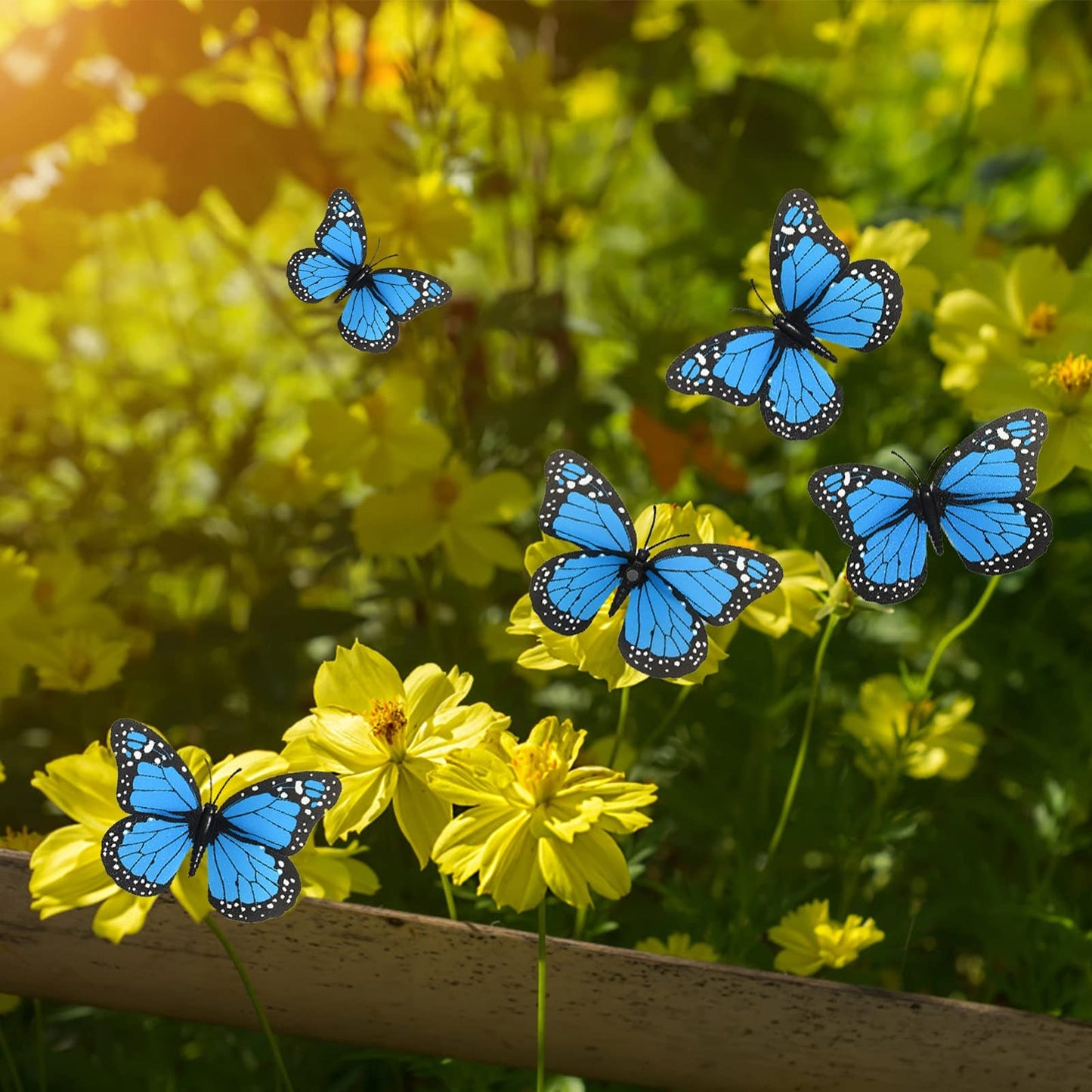 AQUEENLY Monarch Butterfly Decoration 4.72'' Blue Butterflies for Crafts Premium Fake Butterflies Wall Decor for Room, Home, Wedding, Party (12 Pcs)