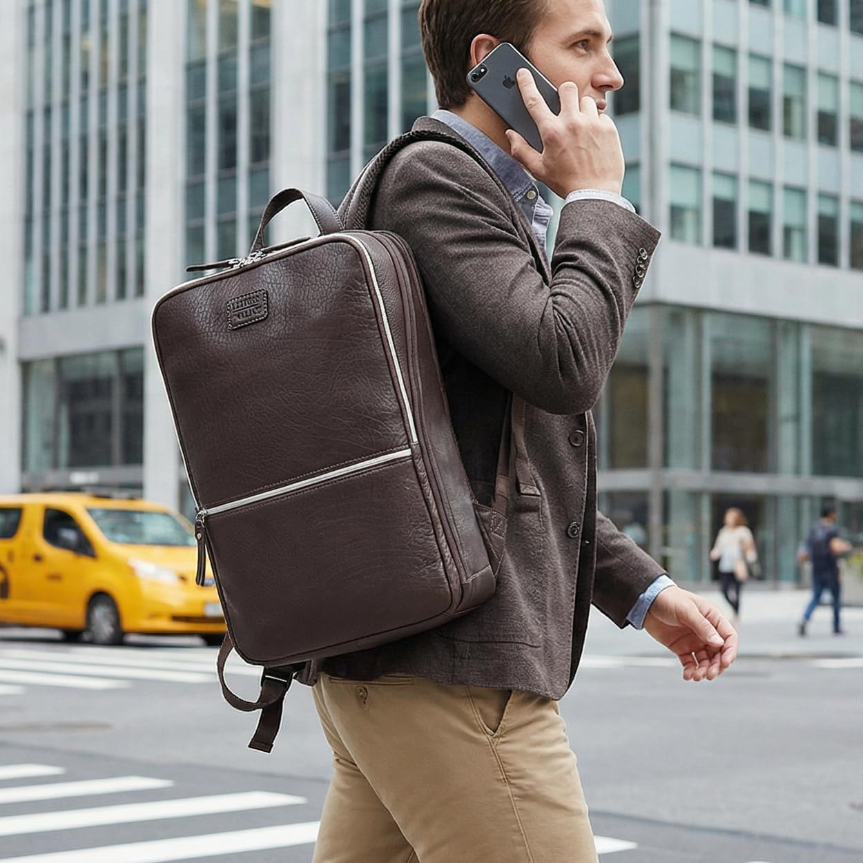 LEATHER VILLAGE Leather Laptop Backpack for Men | Chocolate Brown | Slim Professional Business Bag Fits 15.6”-Laptop | Water-Repellent Work & Travel Daypack with Trolley Strap