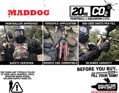 Maddog 20 Oz Refillable Aluminum CO2 Paintball Tank | Lightweight & Durable Design