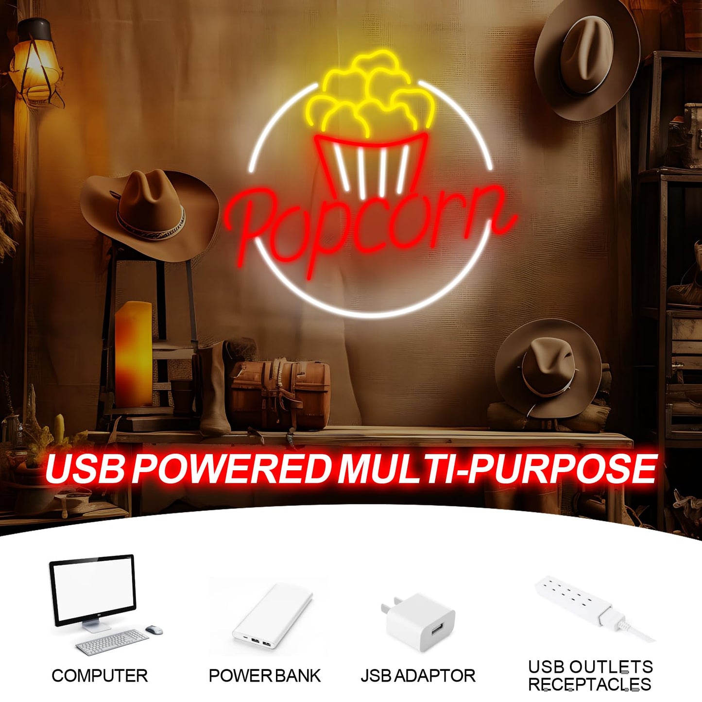 Popcorn Movie Theater Room Wall Decor, Cinema Film Neon Light for Popcorn Themed Party Kitchen Snack Decor Food Lover Wall art Themed kitchen, Gifts for Movie, Video Room