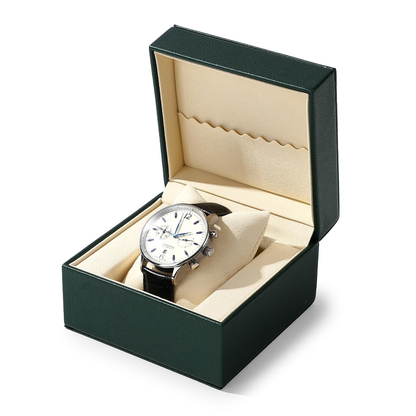 Papten PU Leather Single Watch Box Microfiber Interior Watch Travel Case Wristwatch Holder Storage Box With Removable Pillow (Green)