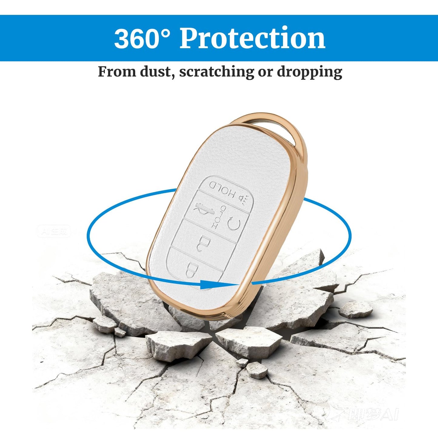 Cxopxoy Soft TPU for Honda Key Fob Cover with Keychain, Leather Texture Key Case Shell Full Protection for Accord Civic HR-V CR-V Pilot Touring Accessories, 2021-2026,White