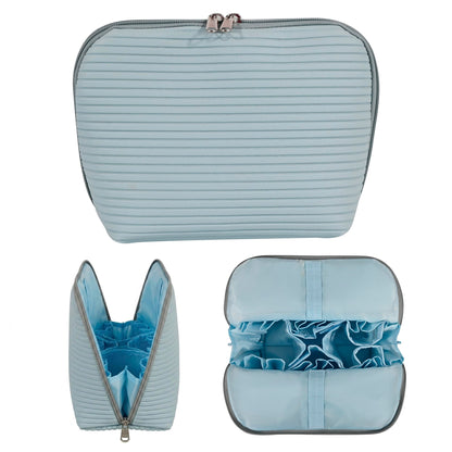 Tense Edano Travel Makeup Bag for Women, Waterproof Stand Up Cosmetic Bag with Brush Holders, Organizer Bag with Compartments, Fold-Down Design for Skincare, Toiletries & Essentials (Blue, Medium)