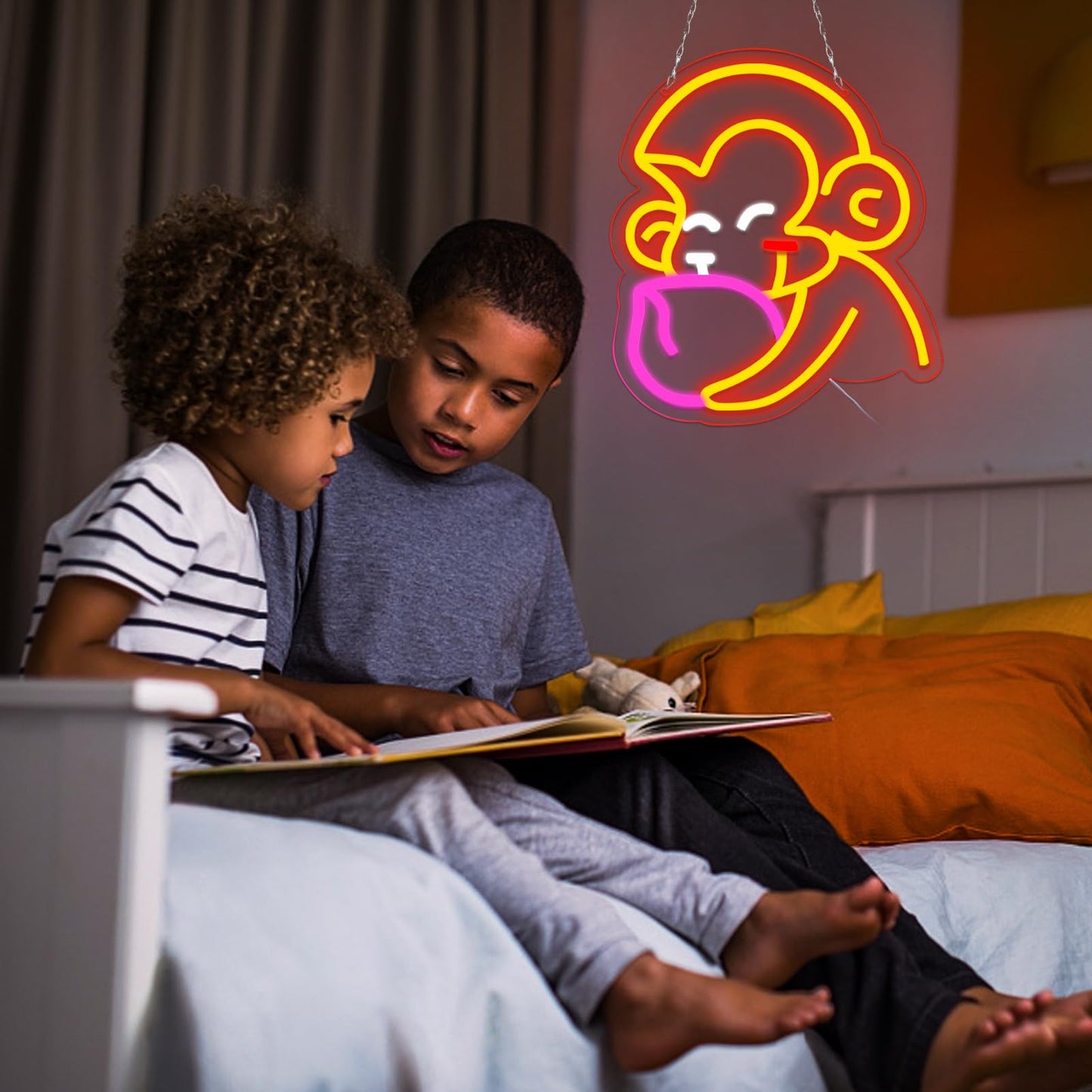 Balanar Cartoon Monkey Neon Sign For Wall Decoration Peach Neon Signs LED Signs Anime Style Neon Lights Room Decoration Birthday Party Gifts Aesthetic Red Kids Bedroom Decor