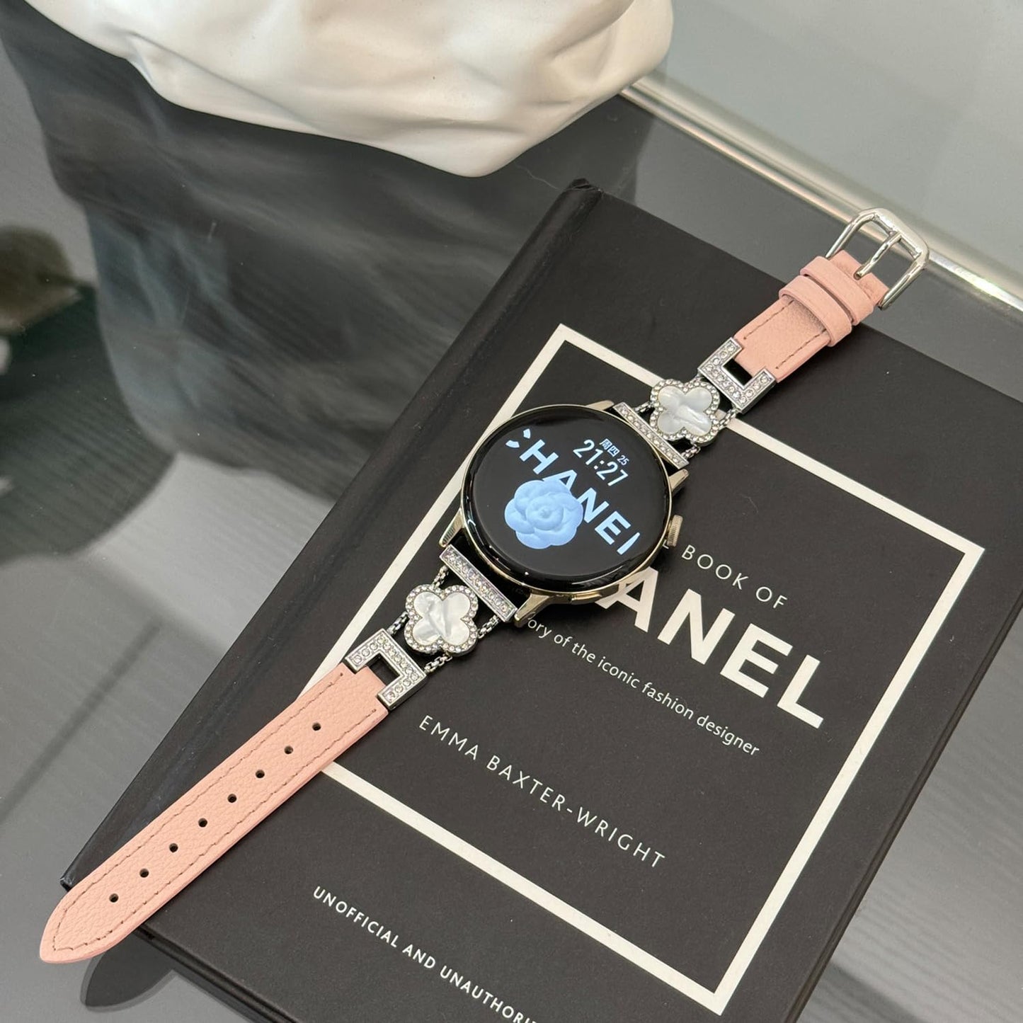 Moran Leather Watch Band 18mm 20mm 22mm Quick Release Slim Leather Strap Dressy Fancy Bling Replacement Smartwatch Strap Compatible with Samsung Galaxy Watch 6/5/4/3, Garmin Watch,Fossil