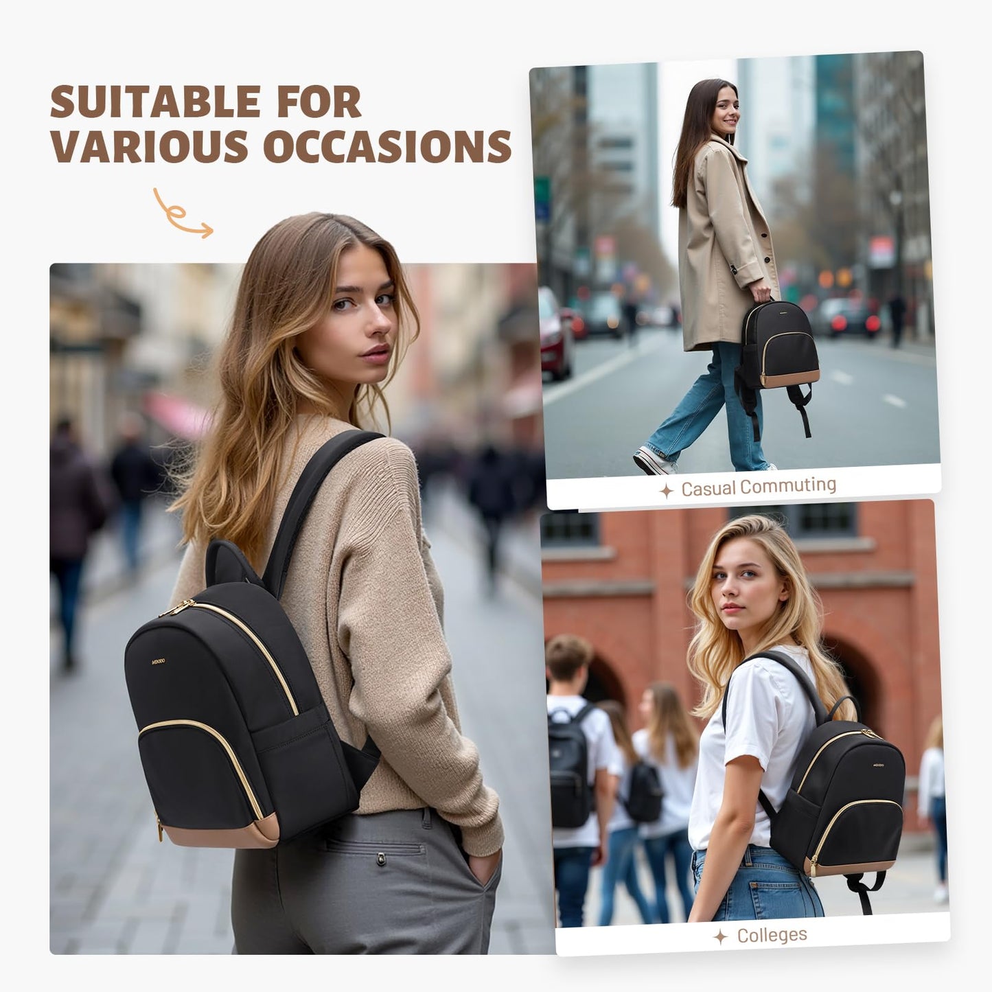 MDODO Small Backpack for Women Lightweight Stylish Mini Backpack Daypack Purses Cute Bookbag for Casual College Travel Daily,fit 10.9Inch iPad,Black