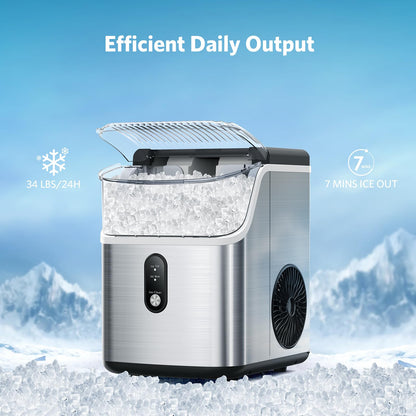 COWSAR Nugget Ice Makers Countertop Soft Chewable Pellet Ice Machine with Auto-Cleaning Function, 35Lbs/24H, Portable Ice Makers for Kitchen, Office, Home,Silver