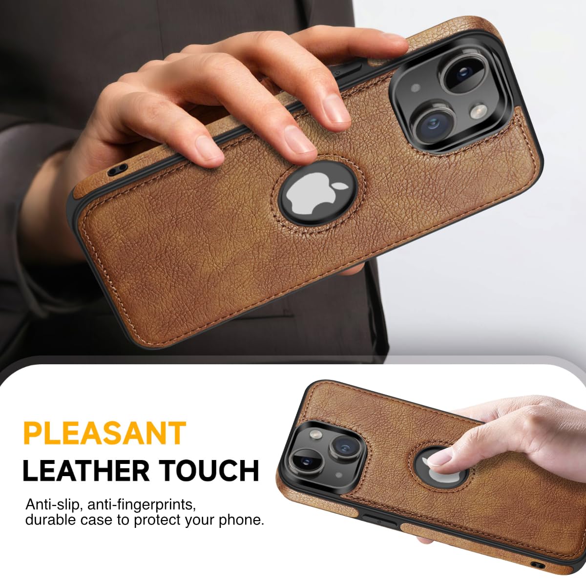 Razstorm Unique Design Luxury Leather Business Phone Case for iPhone 14 Anti-Slip Scratch Resistant Ultra Slim Protective Case (2022,6.1”) (Brown)