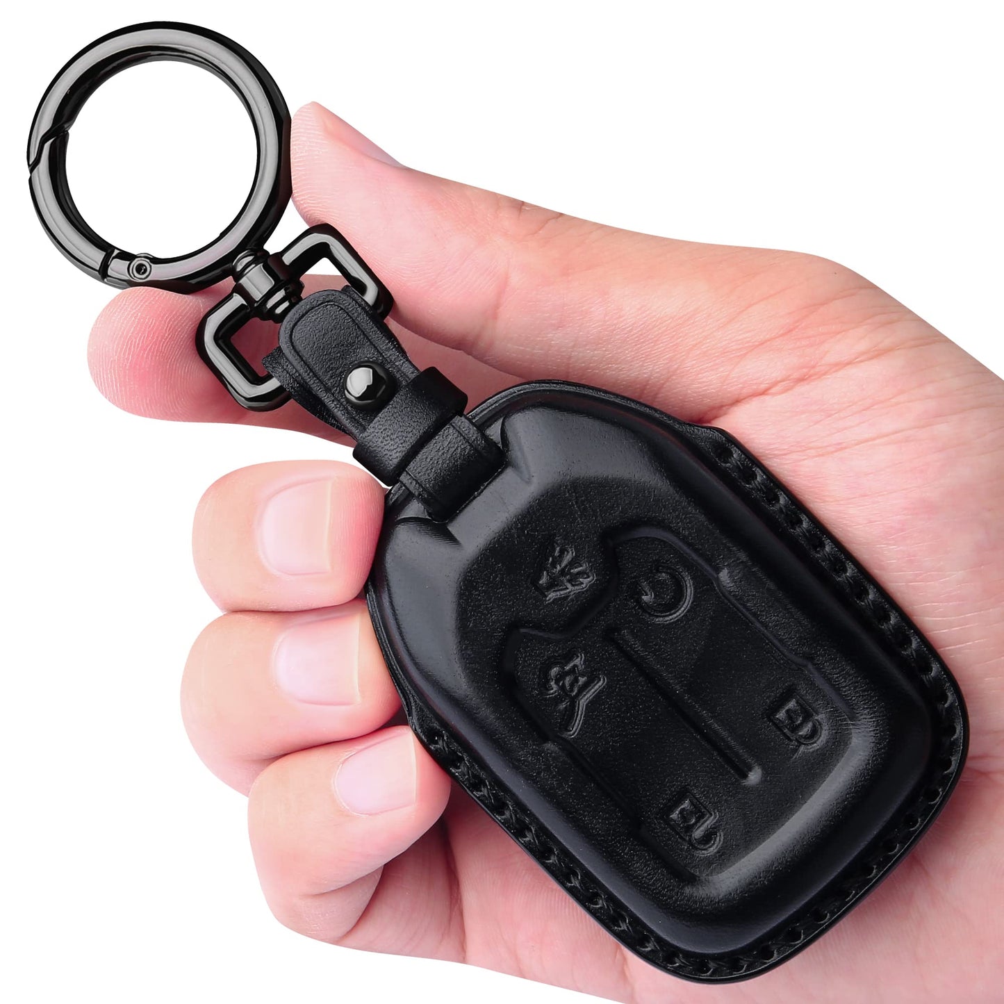 Tukellen Compatible with Chevrolet Leather Key Fob Cover with Keychain,fit 2019 2020 2021 Silverado GMC Sierra Smart Remote Key Shell, Genuine Leather for Chevy Key case(5 Buttons)-Black