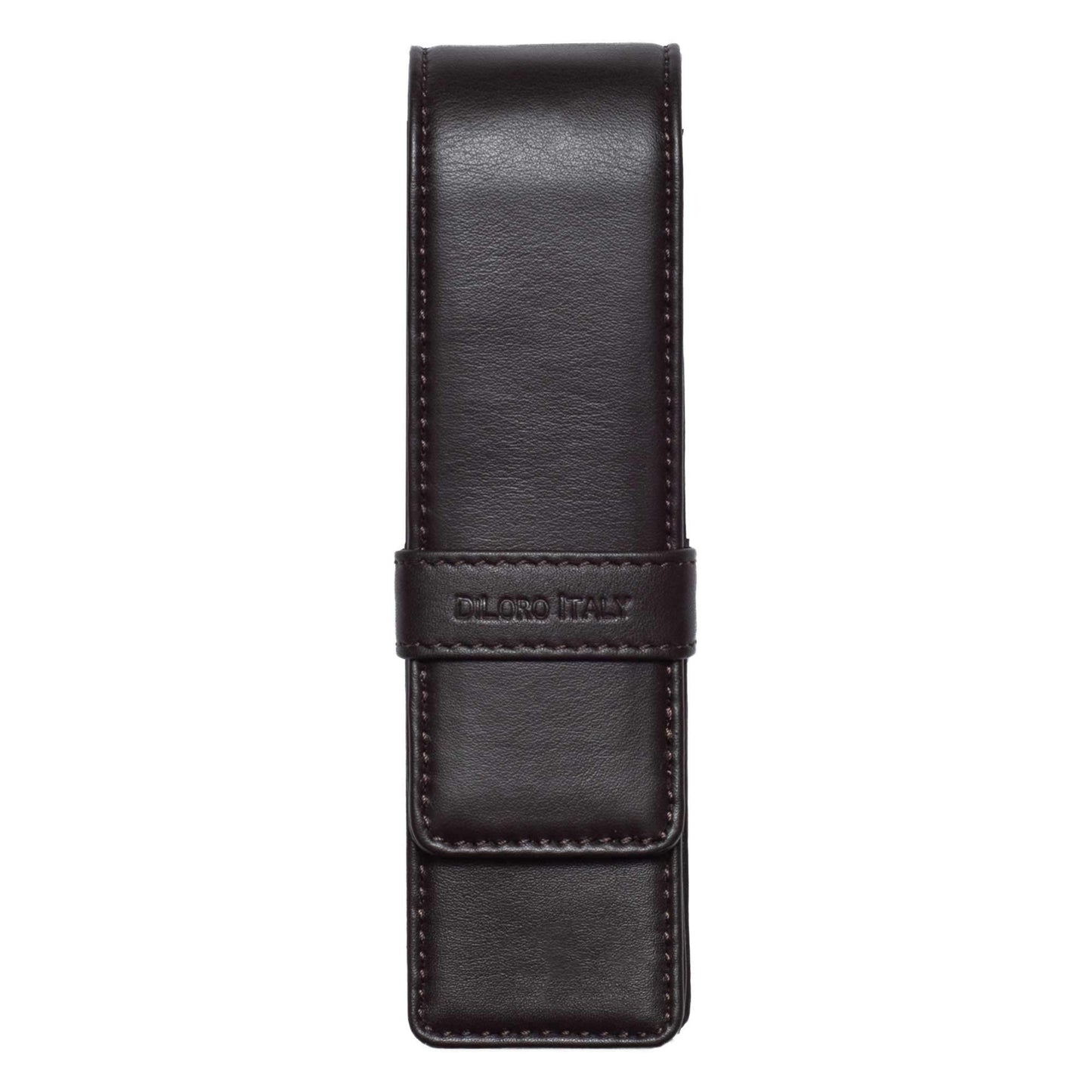 DiLoro Leather Double Pen Case Pencil Pouch Holder for Two Fountain Ballpoint Rollerball Pens and Pencils (Espresso Dark Brown)