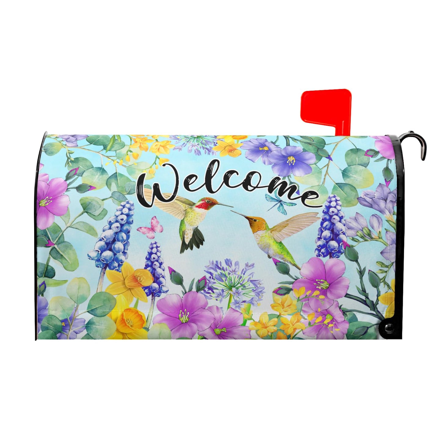 Spring Summer Flowers Mailbox Covers Magnetic Large Size 25x21 Inch Cherry Blossom Mailbox Cover Spring Hummingbird Mailbox Wraps Post Letter Box Cover Decoration for Outdoor Garden Home Yard Outside