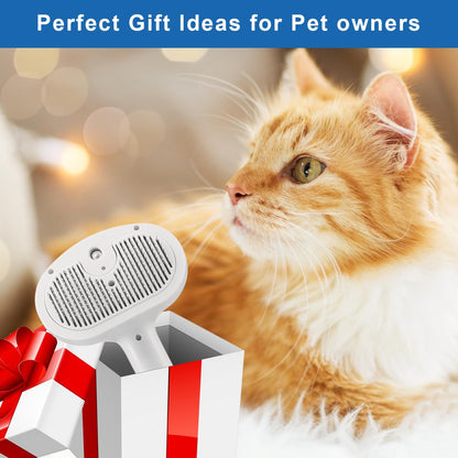 Pet Steam Brush for Shedding, 4 In 1 Brush for Long & Short Haired Cat&Dog, Self-Cleaning Hair Remover with Water Tank And LED Blue Light, Release Button(grey)