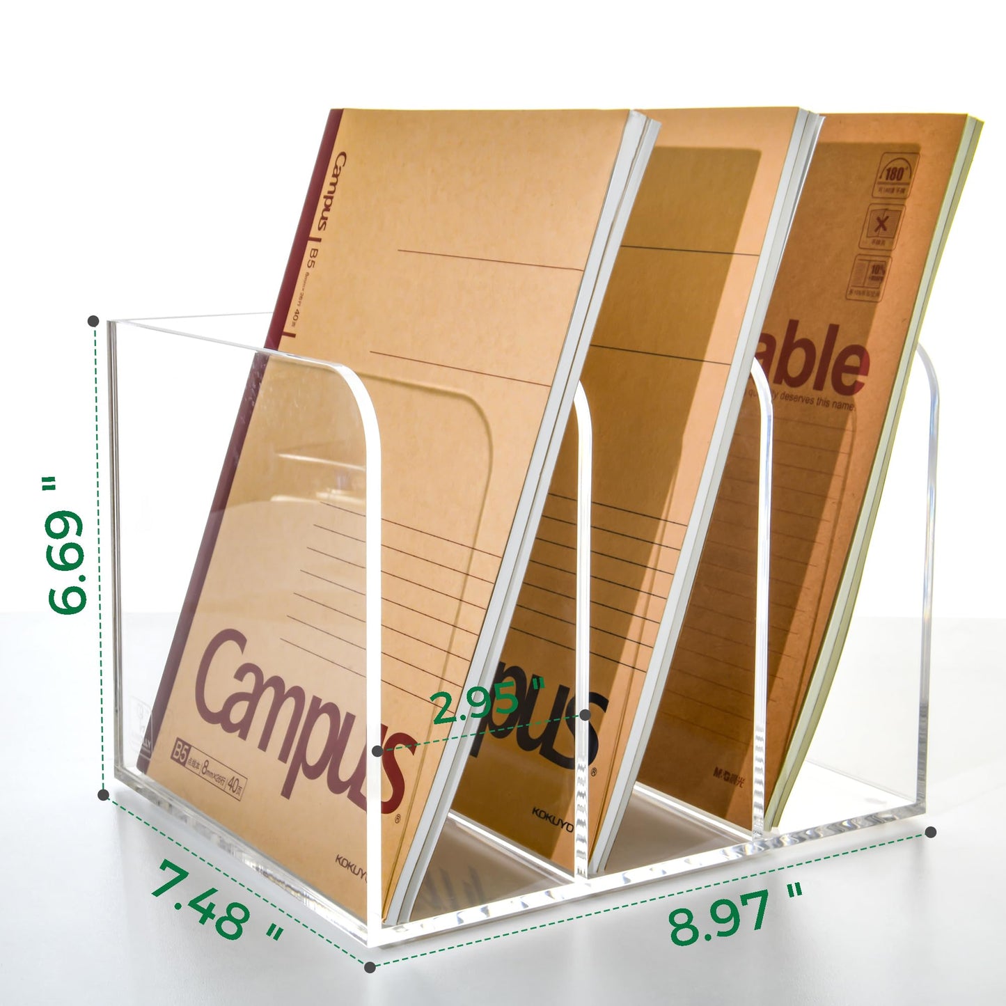 AIMOLLY 3 Vertical Compartments Clear Acrylic Magazine & File Holder – Multipurpose Desk Organizer for Documents, Tablets, Magazines, Books – Office/Home/Classroom Rack