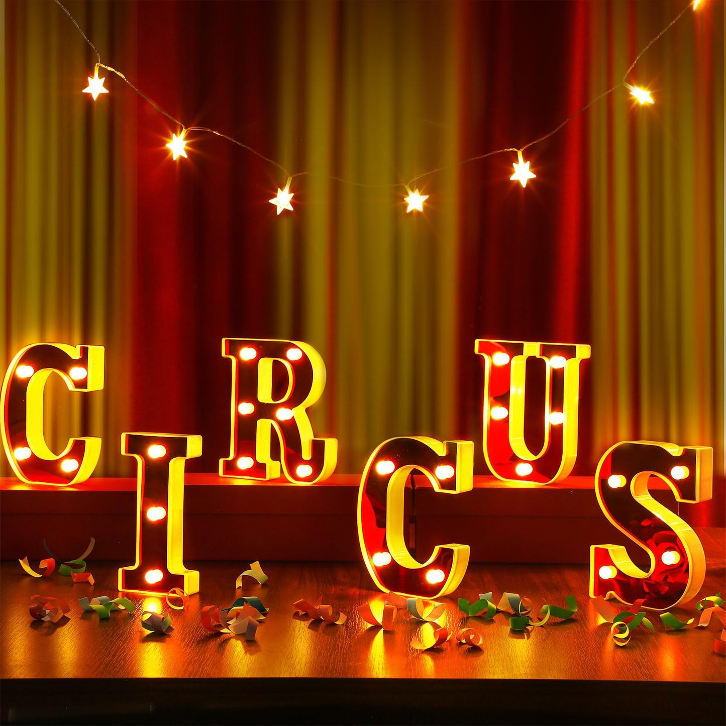 Aurelema Circus 6.3" Light up Letters Sign Party Decorations Battery Powered Marquee Lighted Sign LED Alphabet Letter Lights for Christmas Night Party Birthday Home Tabletop Decor Supplies