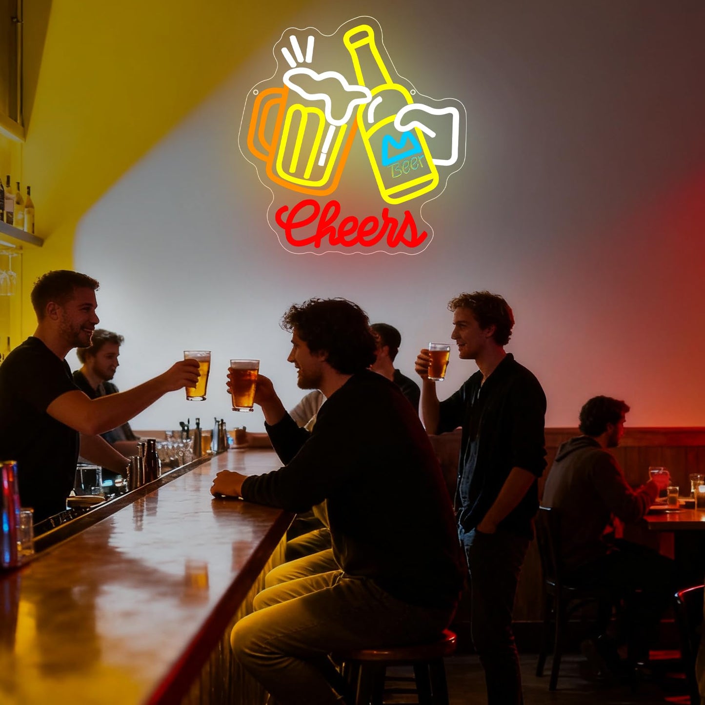 Cheers Beer Neon Sign, Dimmable USB Powered LED Light for Wall Decor, Bar Neon Lamp for Man Cave Home Bar Pub Party Bedroom, Birthday Christmas Gift for Beer Lovers
