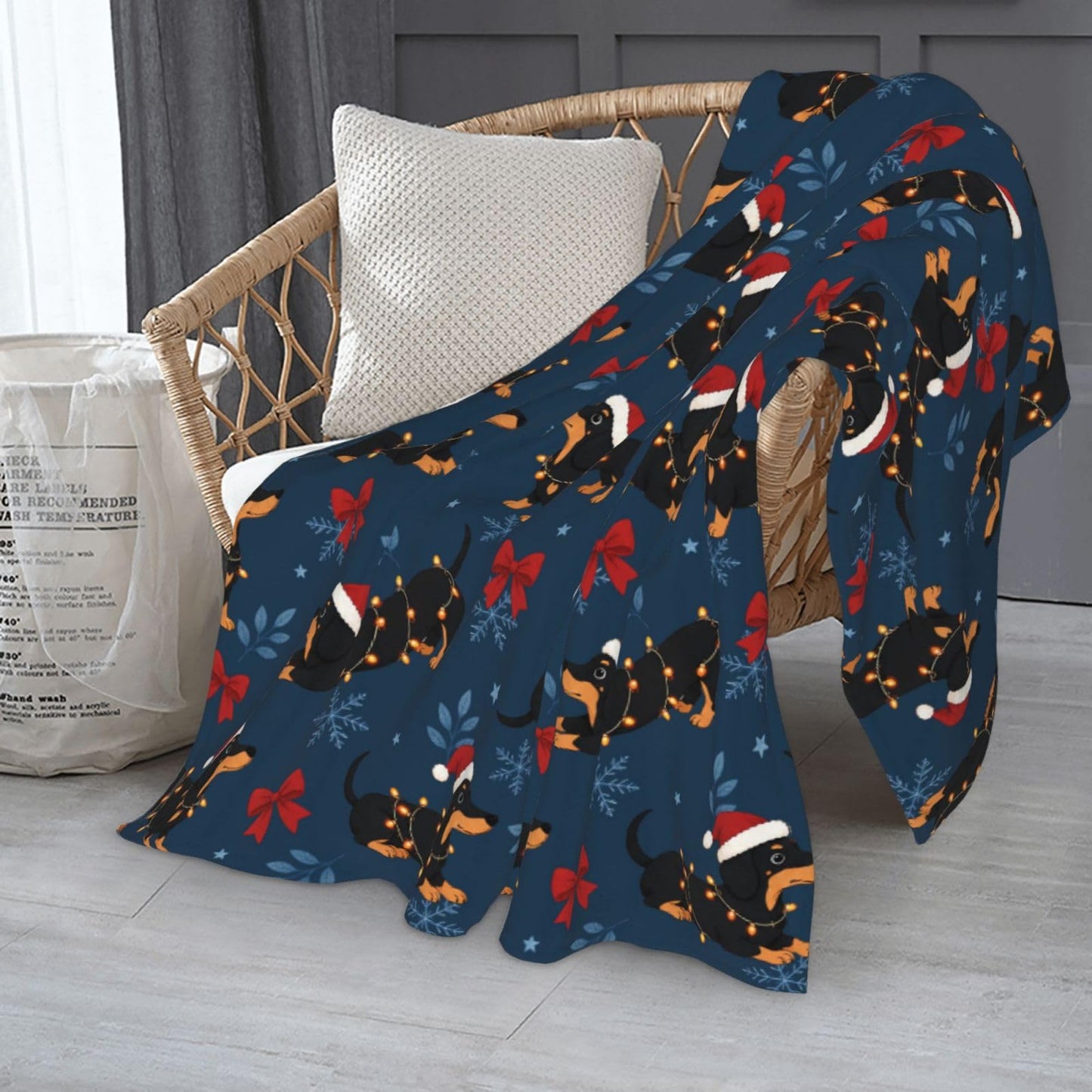 Christmas Dachshund Throw Blanket Soft Cozy Plush Warm Fleece Blanket for Sofa Couch Bed 80"X60"