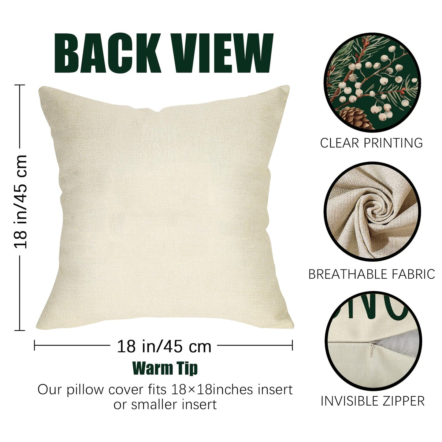 Fahrendom Winter Vibes Green Decorative Throw Pillow Covers 18 x 18 Set of 4, Let It Snow Pine Cones Needle Berry Porch Patio Outdoor Pillowcase, Christmas Seasonal Sofa Couch Cushion Case Home Decor