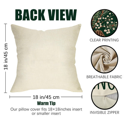 Fahrendom Winter Vibes Green Decorative Throw Pillow Covers 18 x 18 Set of 4, Let It Snow Pine Cones Needle Berry Porch Patio Outdoor Pillowcase, Christmas Seasonal Sofa Couch Cushion Case Home Decor