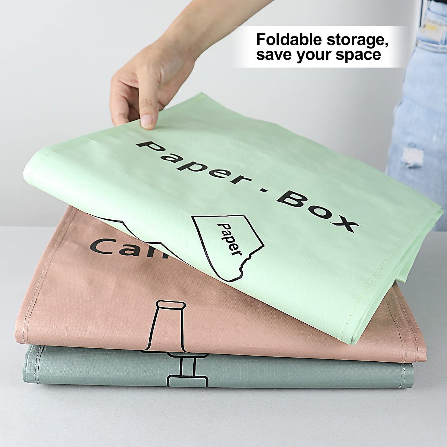 JIALAI HOME Separate Recycling Bin for Kitchen Home - Indoor Recycle Bins (Pink, Green, Gray) Waste Trash Sorting Bins, Reusable Waterproof Affordable Recycle Bags, Pack of 3 Bags