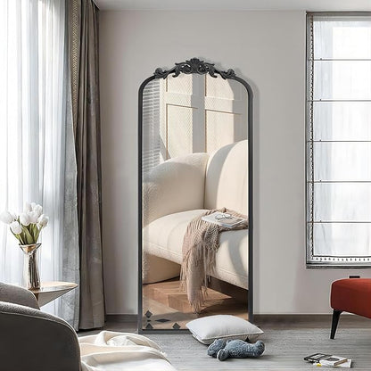 AIXI HOME Arched Black Antique Full Length Wall Mirror 22"x65", Arendahl Elegant Floor Vintage Mirror with Ornate Matel Frame, Baroque Inspired Home Decor for Bedroom/Living Room/Hallway