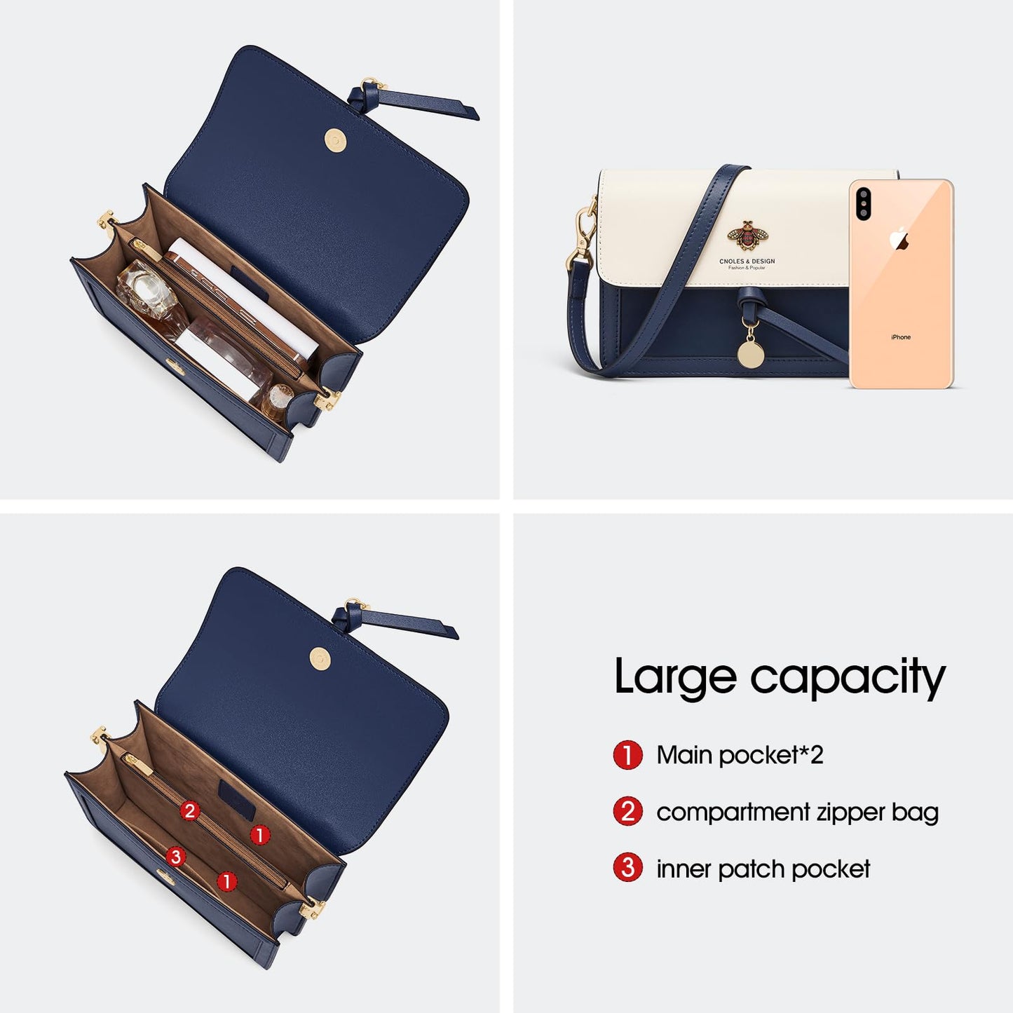Cnoles Crossbody Bags for Women Leather Small Cell Phone Purses for Lady Mini Travel Purse Shoulder Bag with Adjustable Strap