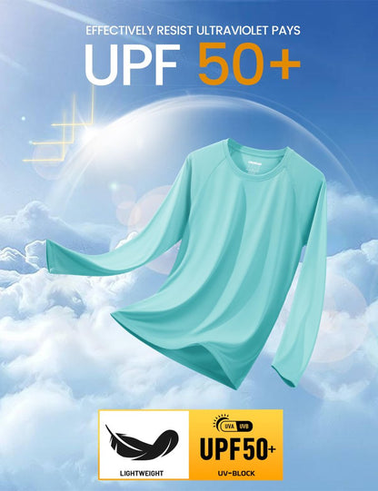 MAGCOMSEN Sun Shirts for Men Long Sleeve Shirt for Men UPF50 Quick Dry Athletic Shirt Swim Shirt Aqua Blue,3XL