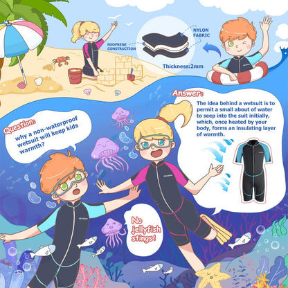 Seaskin Kids Wetsuit for Boys Toddlers, 2mm Front Zipper Shorty Wetsuits, Neoprene Thermal Swimsuits for Diving Surfing Swim Lessons Size 6
