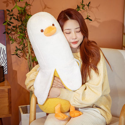 PEACH CAT Banana Duck Plush Toy Cute Plushie Hugging Plush Pillow Duck Stuffed Animal for Girls and Boys Yellow 35.4"
