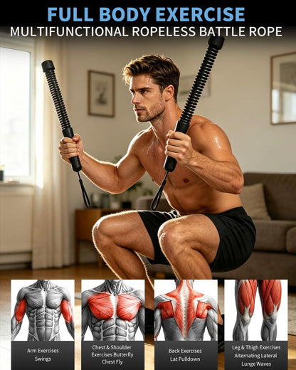 PureWellness Battle Ropes, Weighted Ropeless Battle Rope with Adjustable Resistance Springs for Home Gym Exercise, Portable Workout Equipment for Strength Training & Cardio Fitness