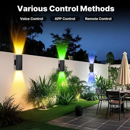 Outdoor Wall Lights 2 Pack, RGBCW Exterior Lighting Sconce,2700K-6500K Dimmable Smart Porch Lights Outdoor for House Patio Garage, Compatible with Alexa/Google Assistant, Bulb Included