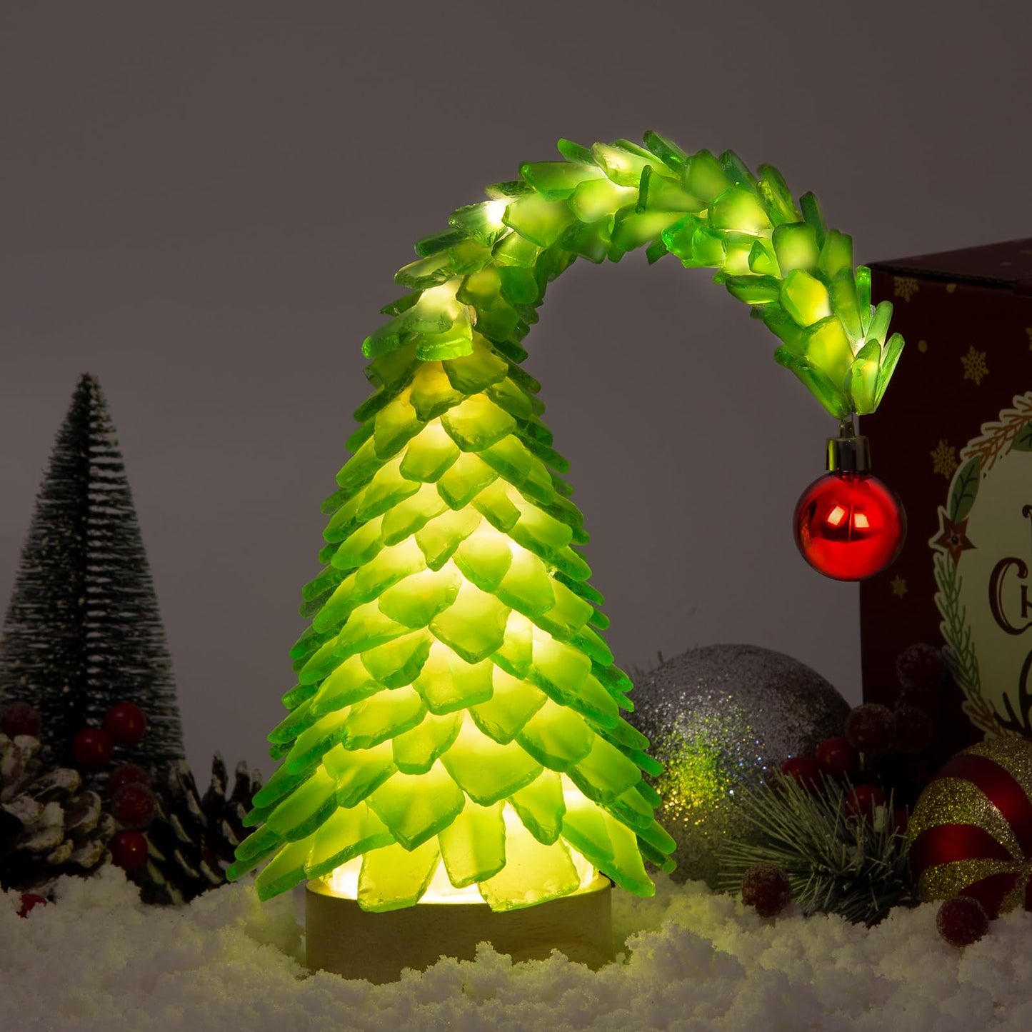 Crooked Sea Glass Christmas Tree with LED Lights - Handcrafted Whimsical Mini Green Christmas Tree, Ideal for Christmas, New Year, Coastal Holiday Decor & Gifts, Versatile Home Decor