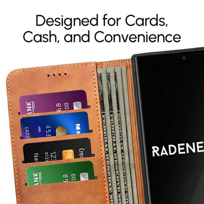 RadEnergy EMF Blocking Leather Phone Wallet Case for Samsung Galaxy A35 5G, FCC-Recognized & NVLAP-Accredited Lab Tested Up to 99% Radiation Reduction, RFID EMF Cell Phone Cover, Removable Case, Brown