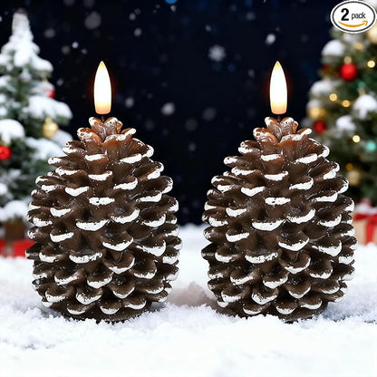 LED Flameless Pinecone Candles with 6H Timer, Waxy Pillar Candles, Christmas Candle 2 Pack Flickering Acorn Decor Woodsy for Fall Christmas Decor(Brown, 3.5 x 6 Inch)
