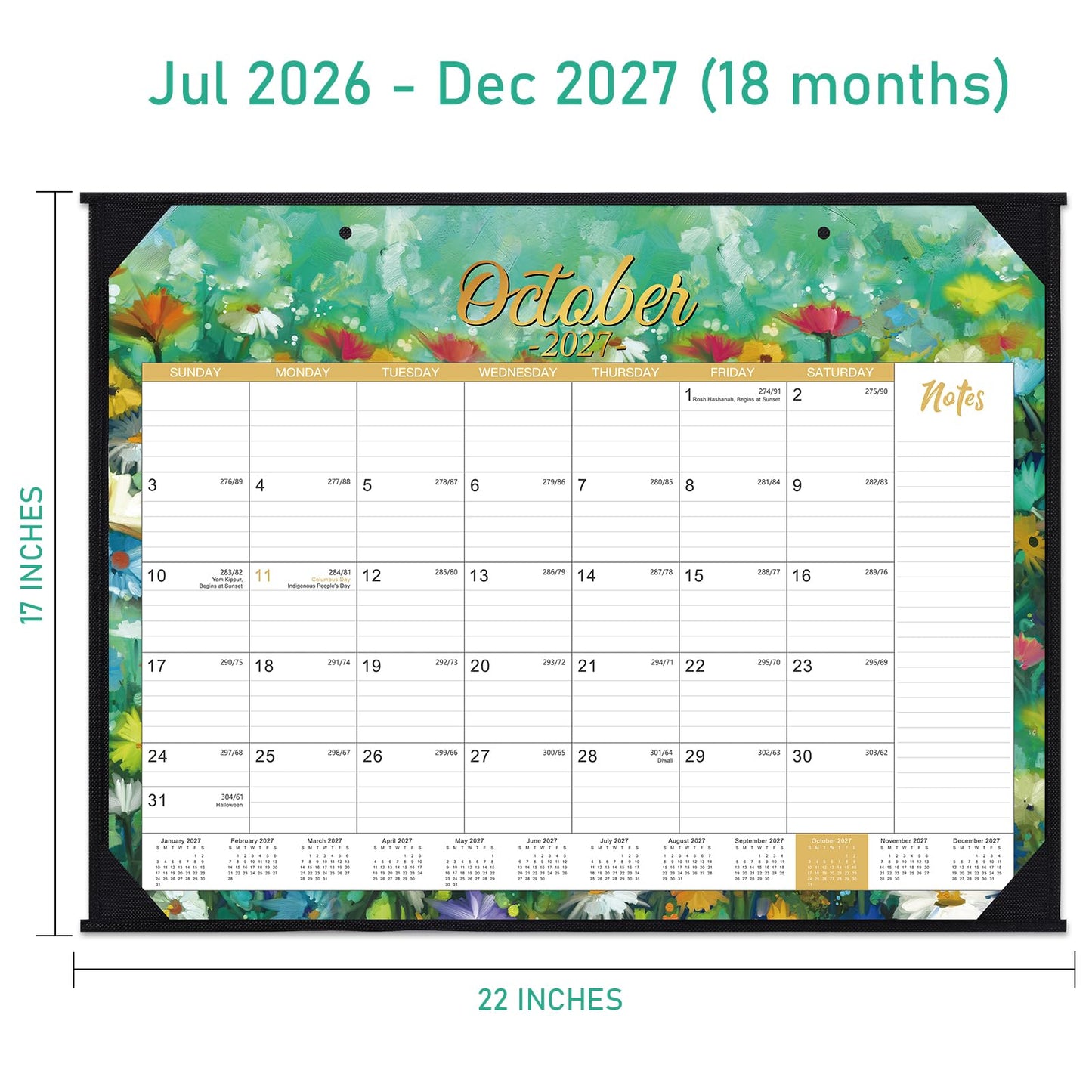 2026-2027 Desk Calendar - Large Desk Calendar 2026-2027, Jul 2026 - Dec 2027, 22" x 17", 26-27 Calendar Large 18 Months with Corner Protectors + Large Ruled Blocks, Desk Pad, To-Do List & Notes