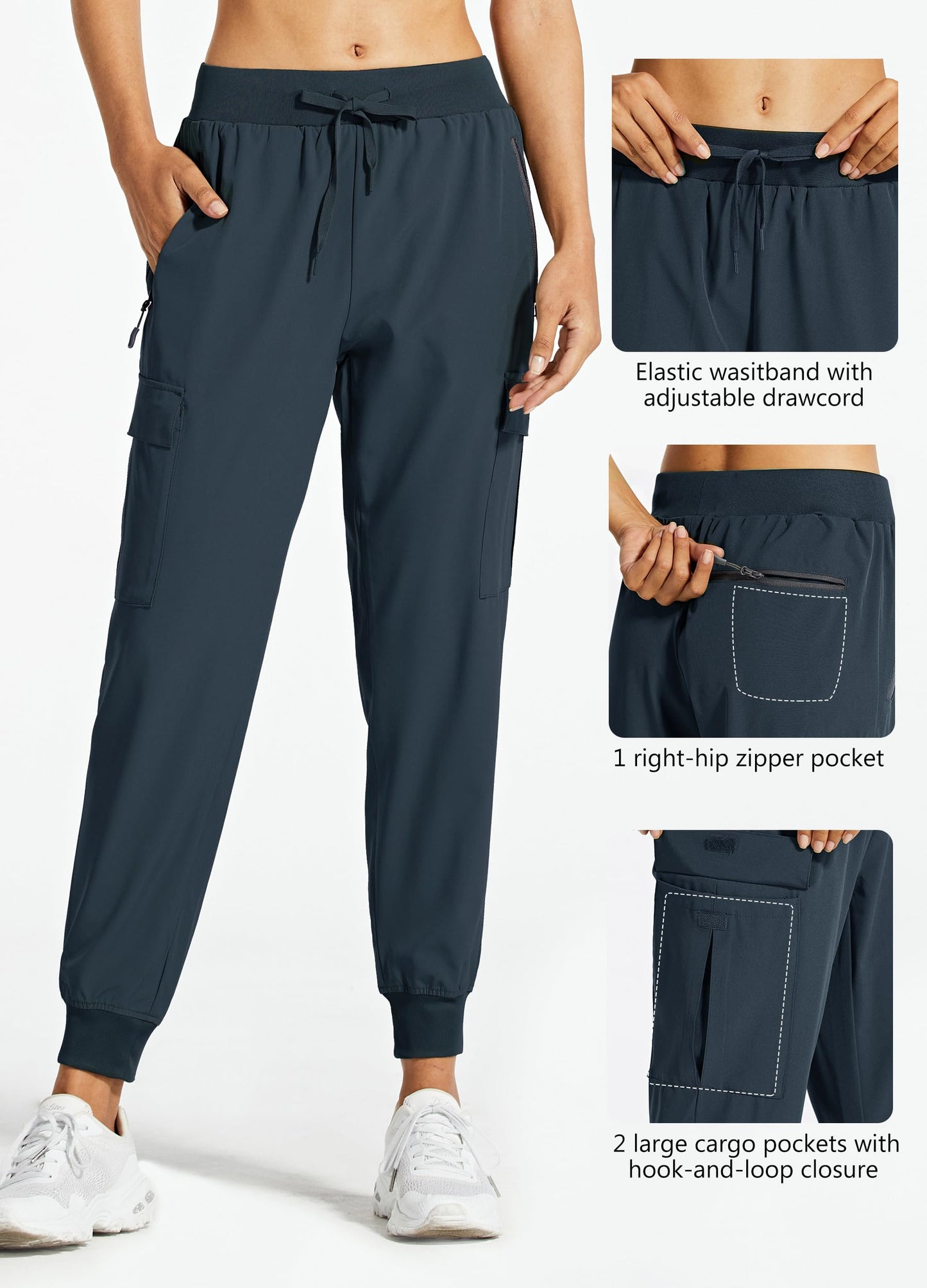 Libin Women's Cargo Joggers Lightweight Quick Dry Hiking Pants Athletic Lounge Casual Travel Petite, Navy XL