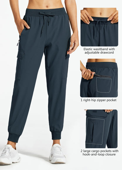 Libin Women's Cargo Joggers Lightweight Quick Dry Hiking Pants Athletic Lounge Casual Travel Petite, Navy XL