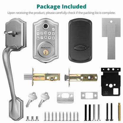 Keyless Entry Door Lock with Handle Set - Fingerprint Door Locks, Electronic Keypad Deadbolt, Smart Locks for Front Door, Auto-Lock & One Touch Locking, Easy Installation - Satin Nickel