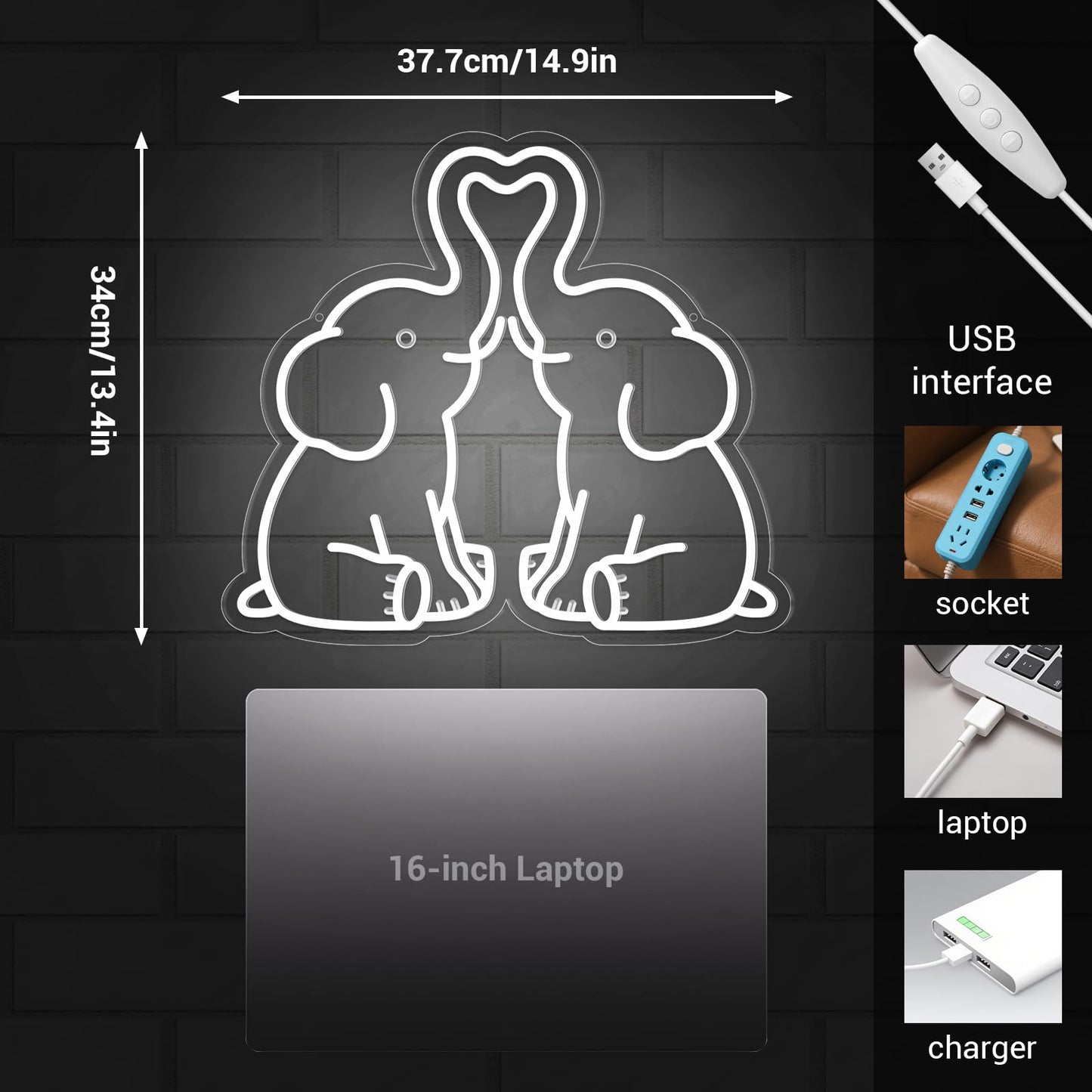 LMHSE Elephant Neon Signs, Dimmable LED Sign Living Room Decor, Party, Bedroom, Wedding Decor, Birthday Gifts for Women, Christmas (Elephant)