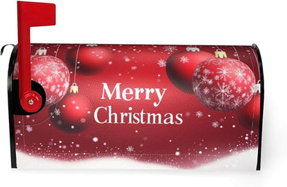 Festive Magnetic Mailbox Cover Xmas Christmas Ball Pattern Outdoor Mailbox Protector Holiday Seasonal Decorative Garden Yard Home Large Size 25.5 x 21 Inch