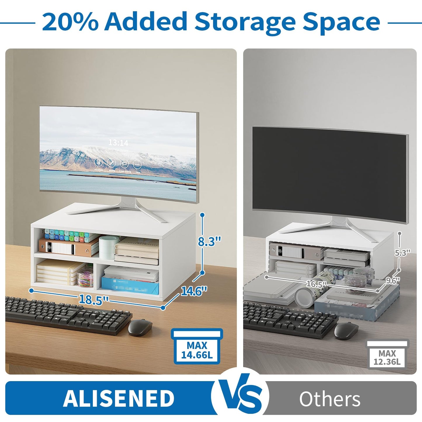 ALISENED Printer Stand for Desk, 2-Tier Wooden Desk Organizer with Adjustable Compartments, Heavy Duty Desktop Stand for Printer Scanner Monitor, Space Saving Office Organization and Storage, White