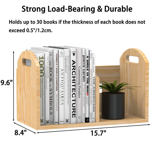 100% Solid Wood Adjustable Desktop Bookshelf, Retro Tabletop Book Shelf File Holder, Vertical Bookshelf Divider Desk Shelf for Home School Office Organization, Perfect for Books, Cookbooks, Magazine