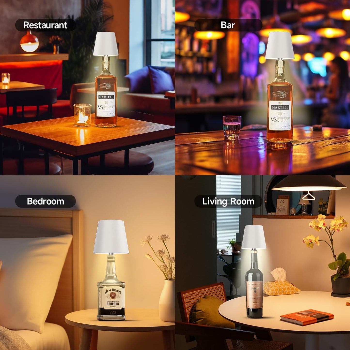 Hoide 2025 New Wireless Bottle Lamp - LED Bottle Lights for Liquor & Wine Bottles, Cordless Lampshade, Whiskey Bottle Top Light, Bottle Stopper Night Light Kit, Rechargeable 3-Tone Touch-Dimmable