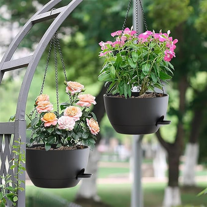 10 Inch Hanging Baskets 2 PC with Chains, Self-Watering Hanging Planters for Indoor Outdoor Plants, Plastic Hanging Flower Pots,Black